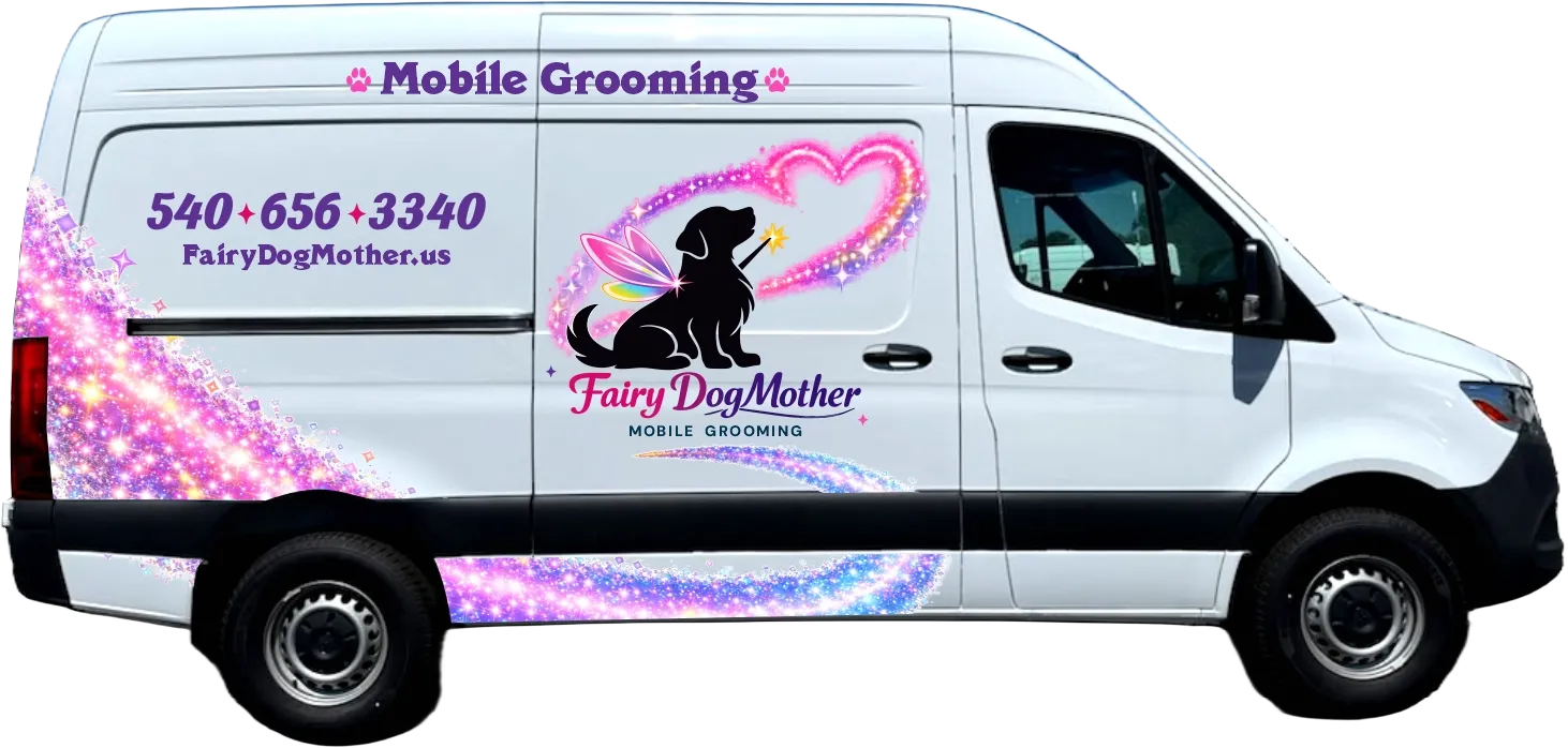 Side view of the Fairy DogMother mobile grooming van